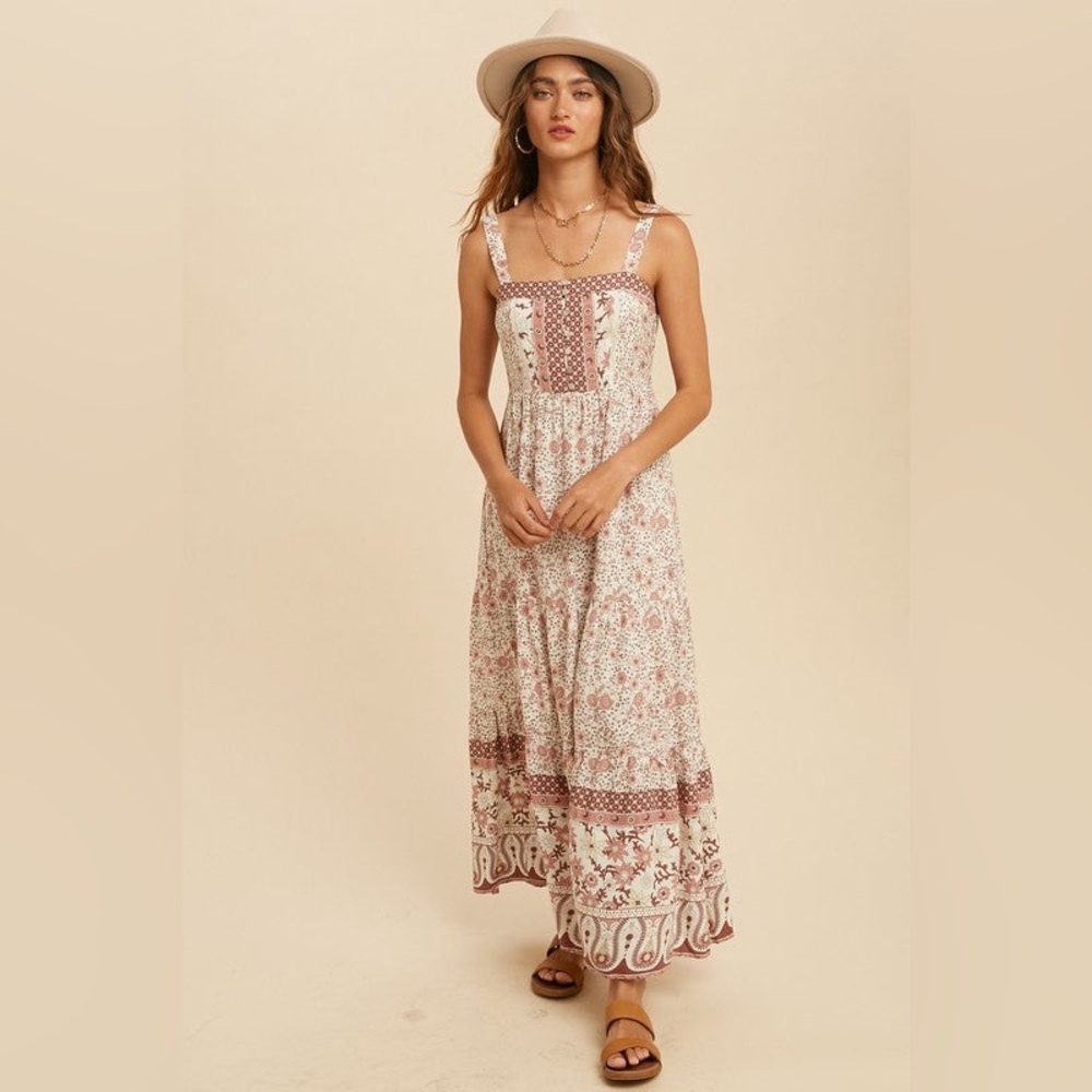 In Bloom Floral Smocked Dress in Pink and Cream